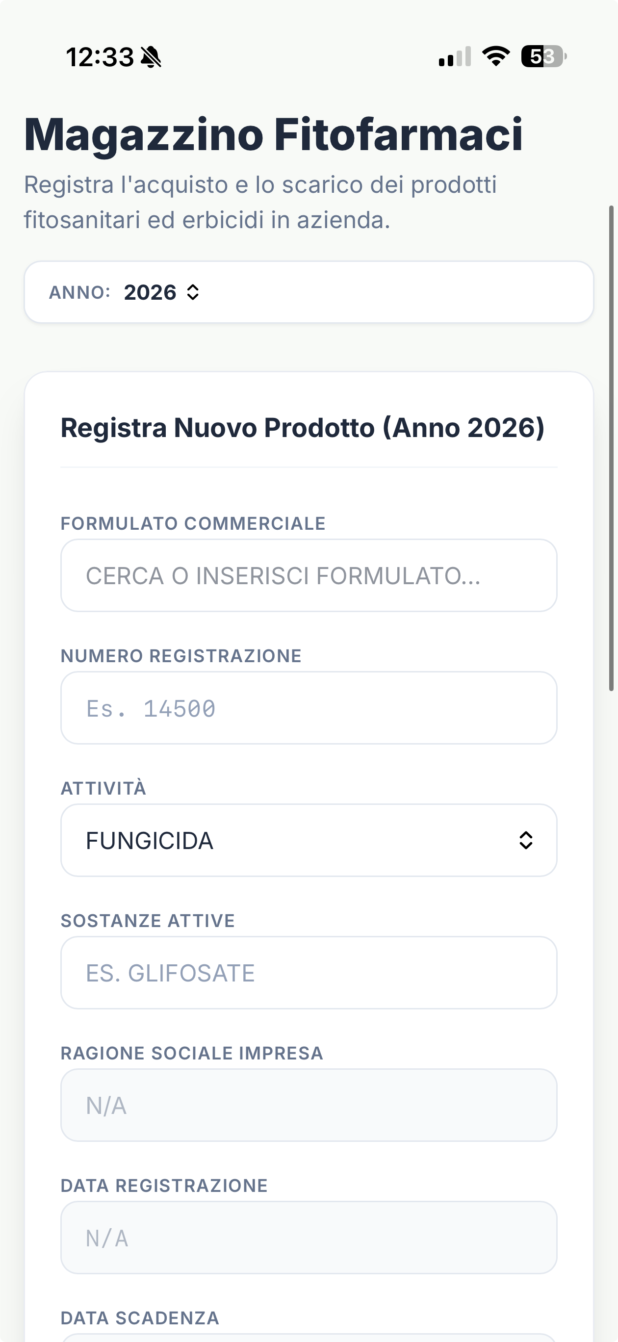 App mockup per Gestione magazzino