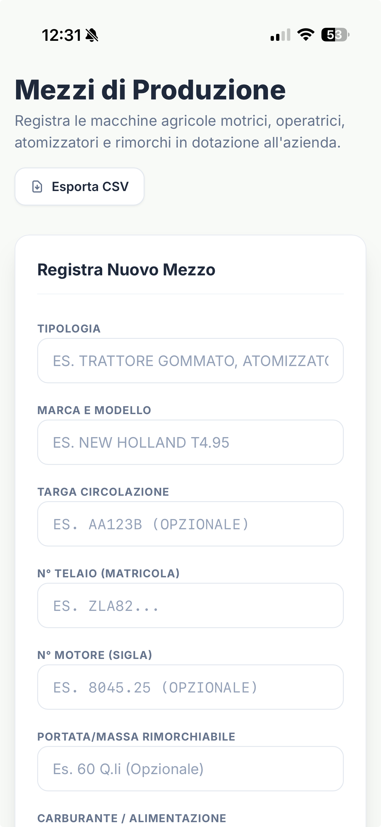 App mockup per Mezzi di produzione