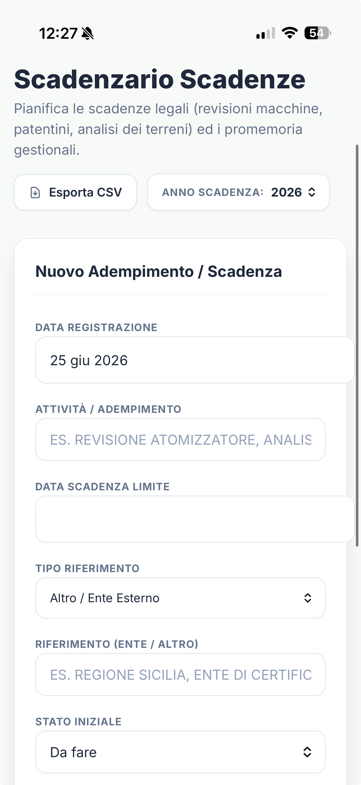 App mockup per Scadenziario e Vendite
