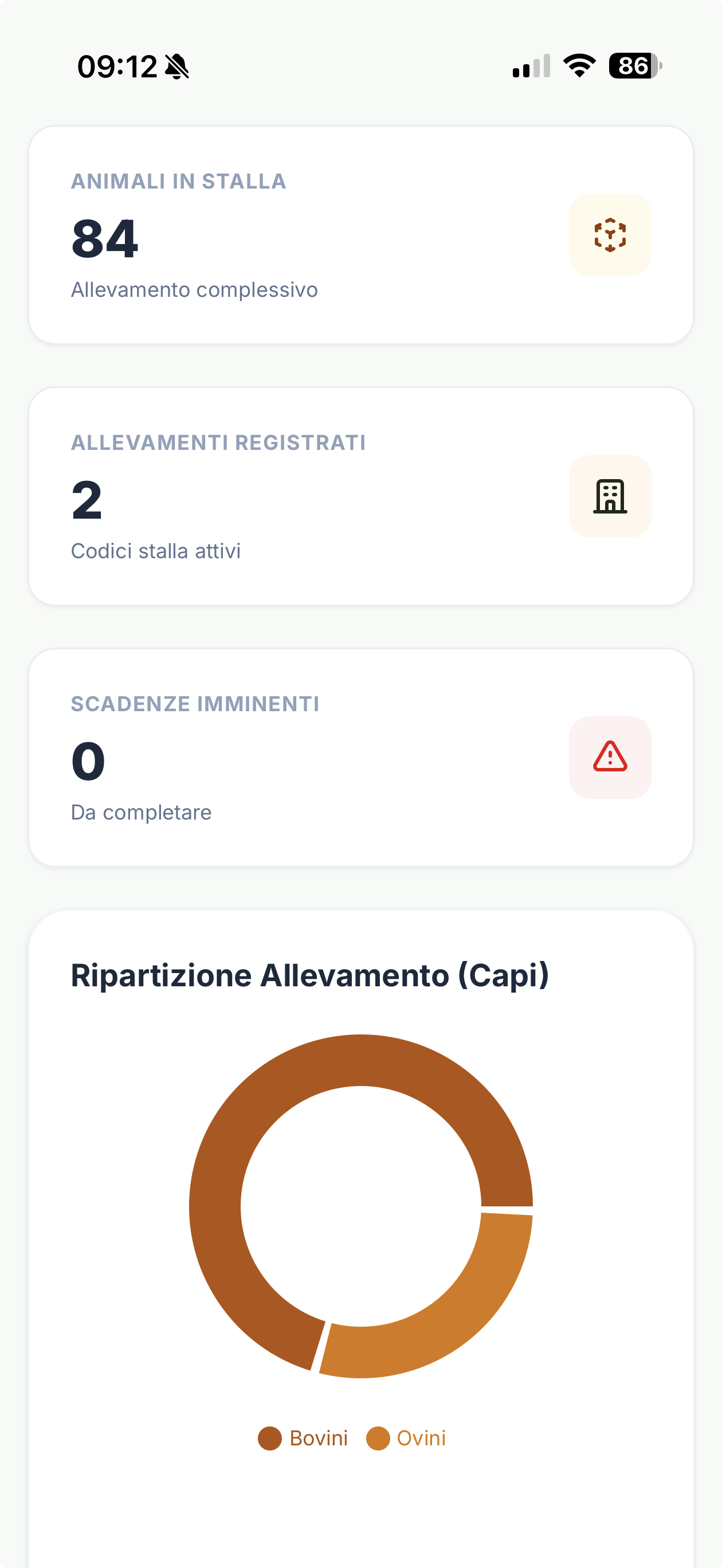 App mockup per Gestione Zootecnia